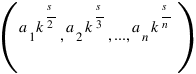 ({a_{1}k}^{{s}/{2}}, {a_{2}k}^{{s}/{3}},..., {a_{n}k}^({s}/{n}}) ({a_{1}k}^{{s}/{2}}, {a_{2}k}^{{s}/{3}},..., {a_{n}k}^({s}/{n}})