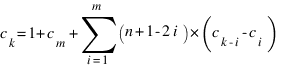 c_{k} = 1 + c_{m} + sum{i=1}{m}{(n +1 - 2i)*(c_{k-i} - c_{i})}
