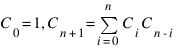 C_0 = 1, C_{n+1} = sum{i=0}{n}{C_i C_{n-i}}
